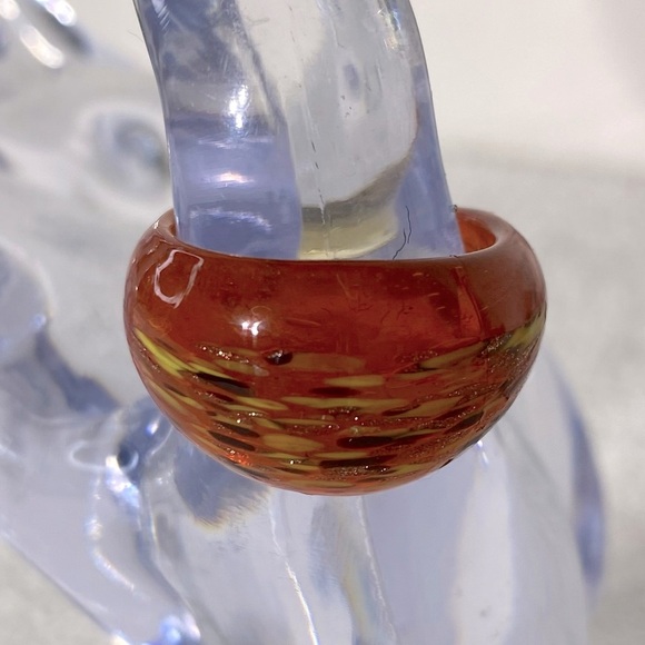 Vintage Art Glass Handmade Red Yellow Black Band Ring - Picture 2 of 12